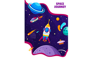 Space Poster. Cartoon Spaceships