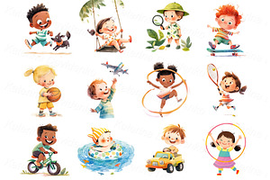 Cartoon Children Outdoors Activities