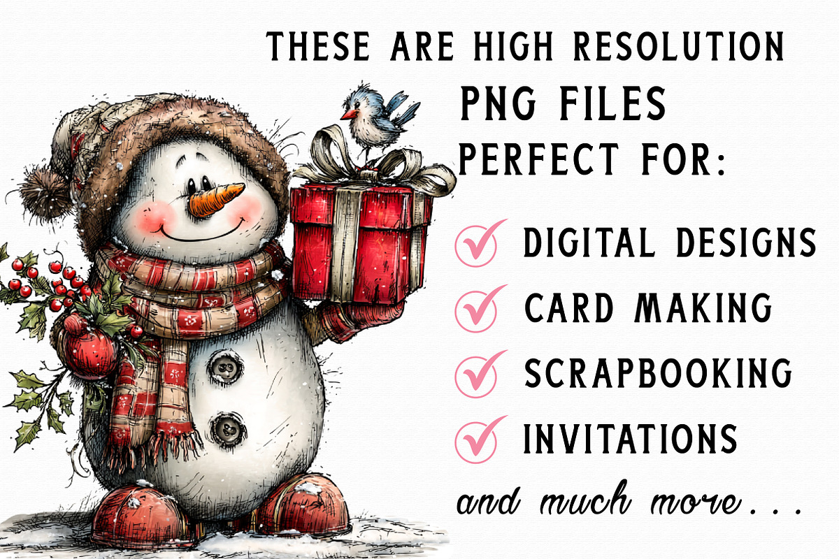 Whimsical Snowman and Friends Clipar, an Illustration by Libby Wishes (Photo 5 of 6)