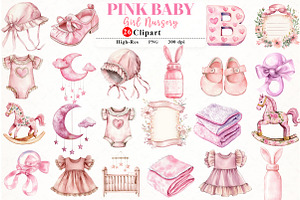 Pink Baby Girl Nursery Clipart, an Illustration by Watercolor design