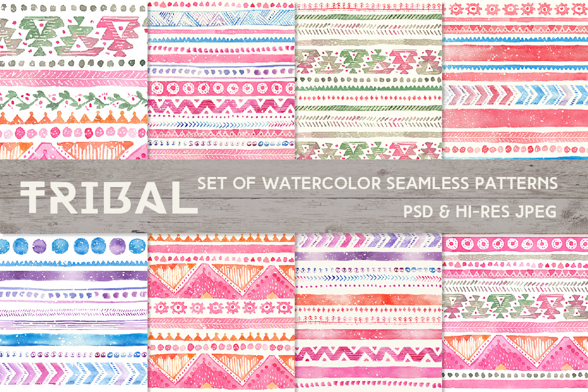 Tribal Watercolor Seamless Patterns, a Pattern Graphic by Lumitar (Photo 2 of 5)