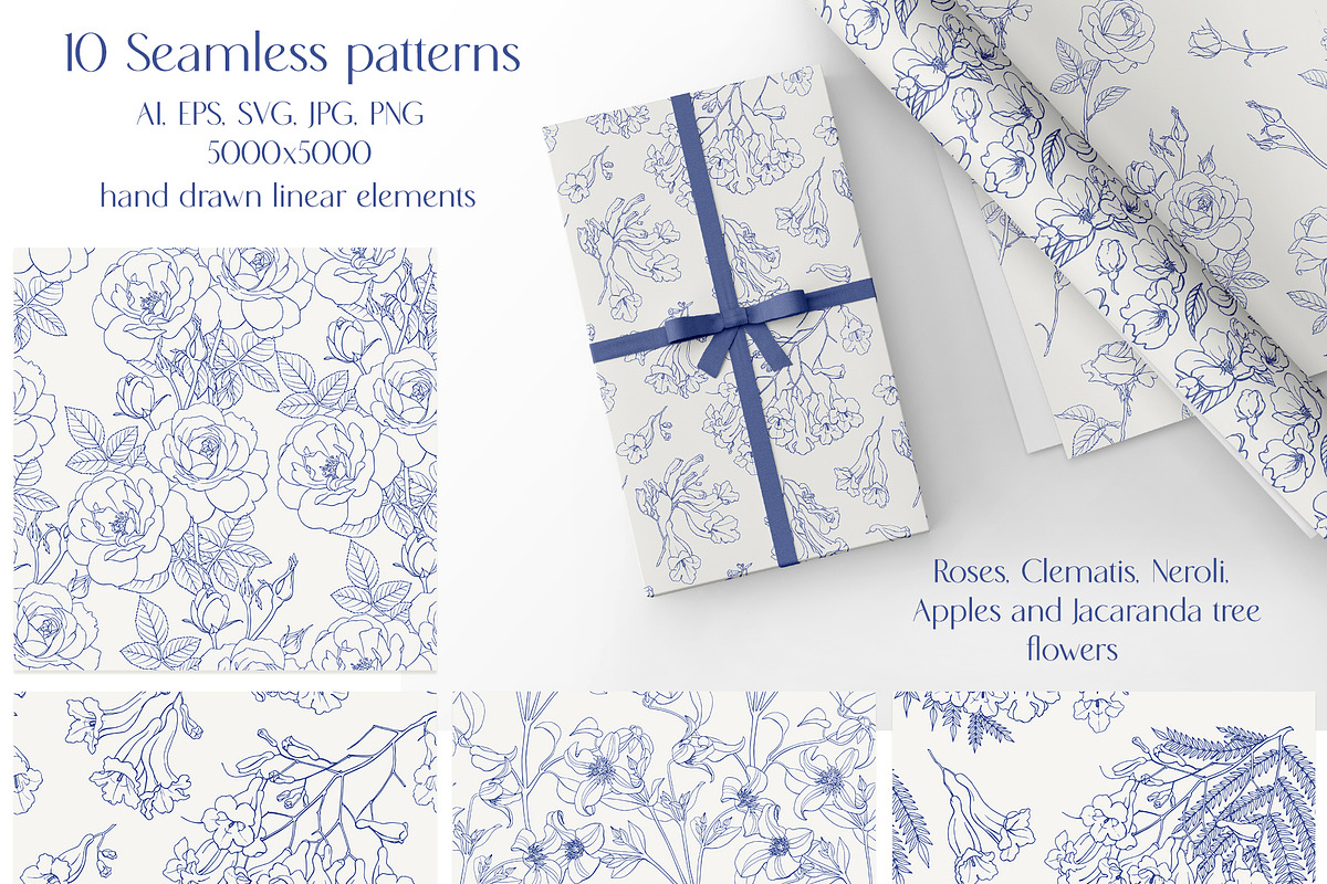Line Art Vintage Seamless Patterns, a Pattern Graphic by ON_lineart_store (Photo 3 of 10)