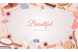 Spa brushes frame. Home beauty, an Object Illustration by YummyBuum