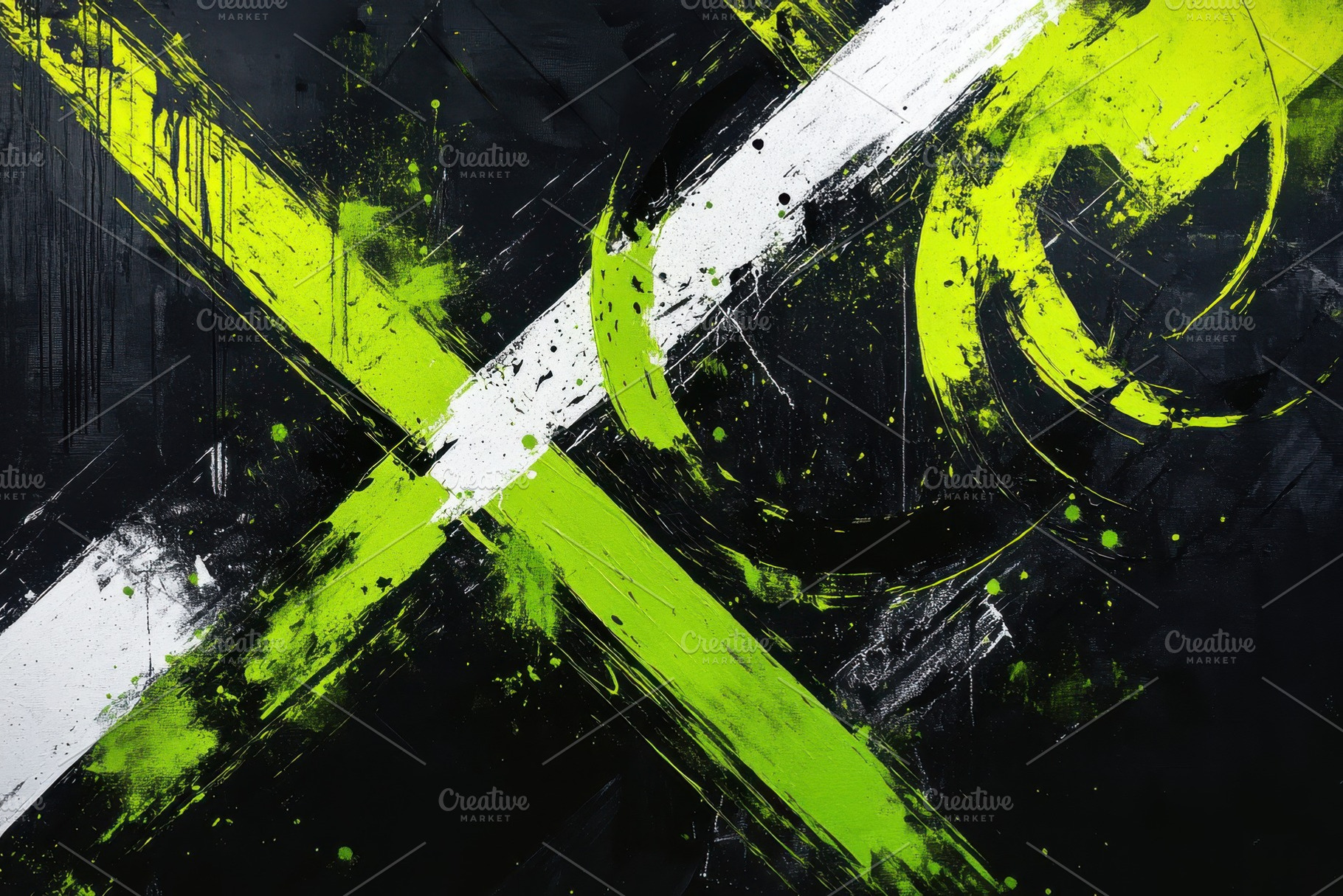 Abstract Lime Green White Black Pain, a Photo by Pixeness Studio