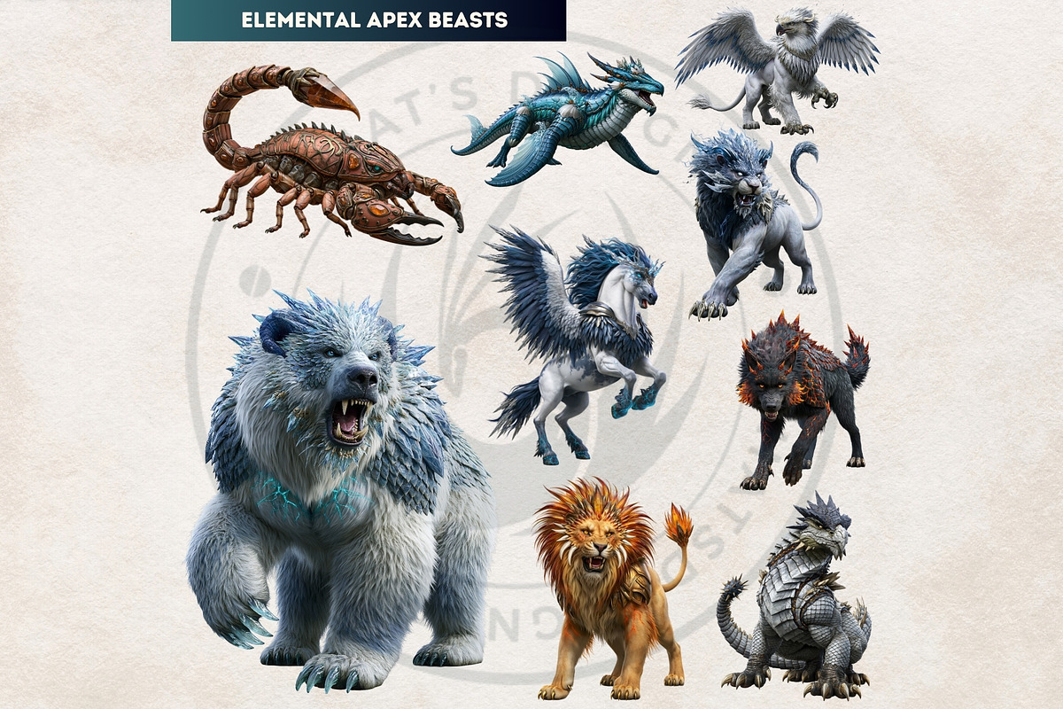 Crystal Beasts Fantasy Cliparts, a Decorative Illustration by ThatsDesignArt (Photo 4 of 14)
