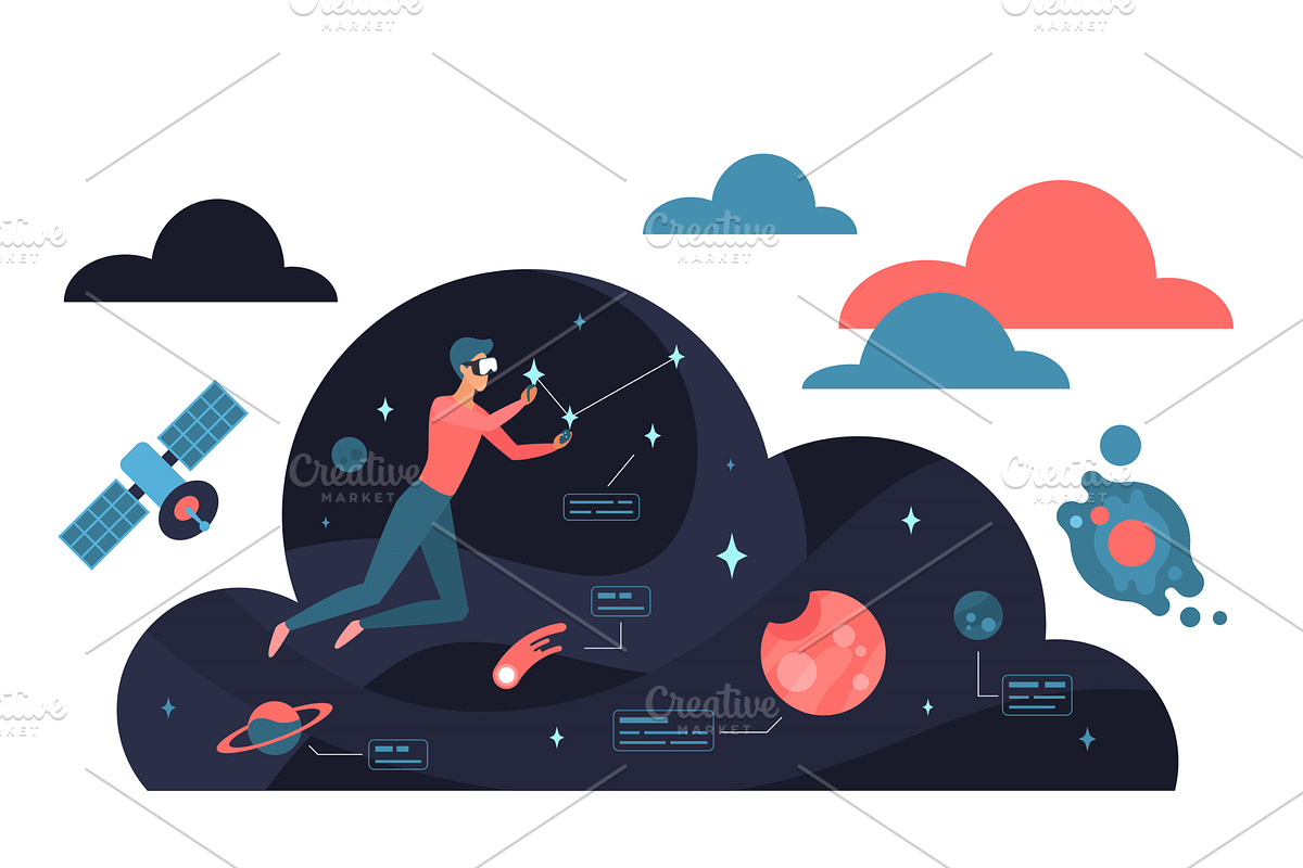 Man exploring virtual reality space, a Technology Illustration by Lemberg Vector