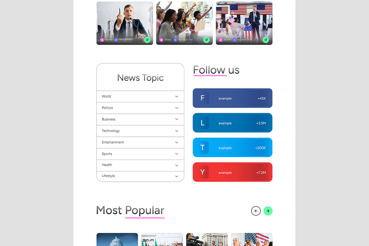 News Landing Page UI UX Layout, a Landing Page Template by CreativeShaper (Photo 3 of 7)