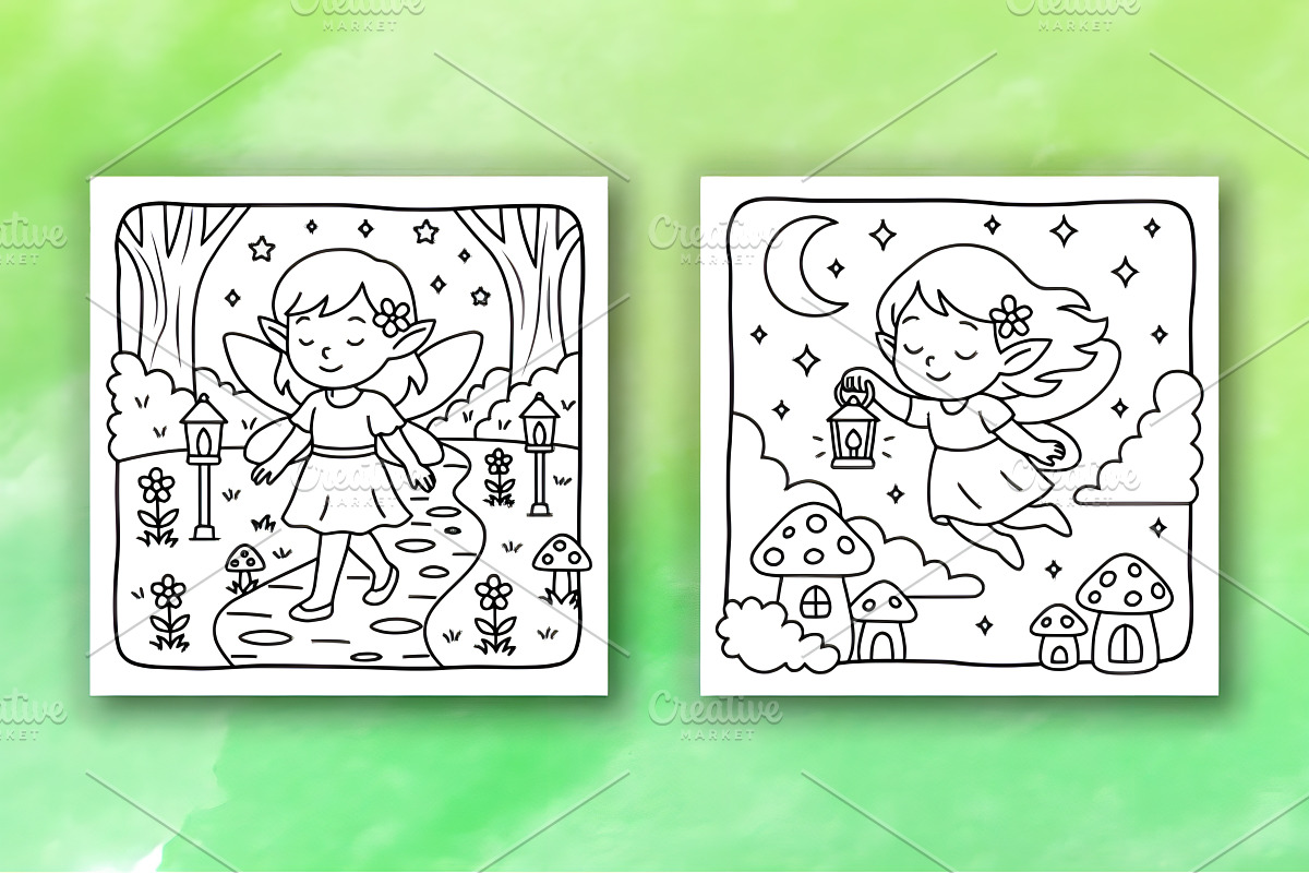 Secret Fairyland Cozy Coloring Pages, a Decorative Illustration by Design Station (Photo 2 of 4)