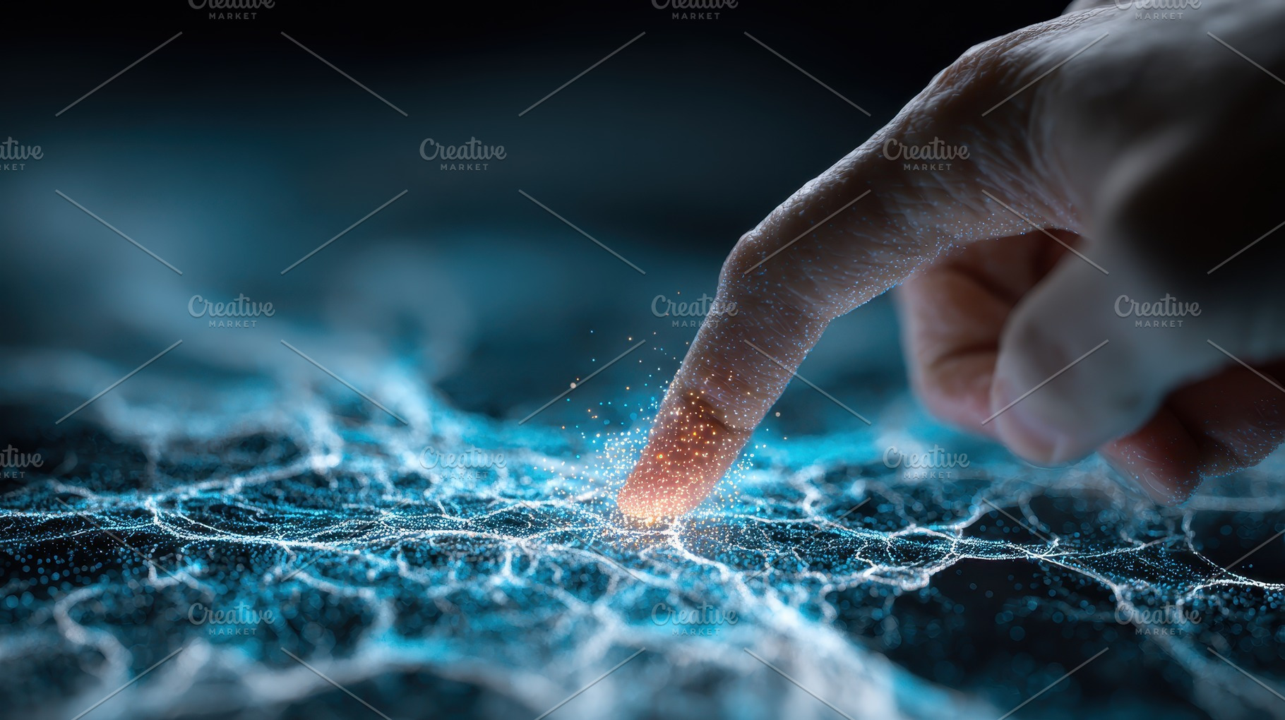 Fingertip Touching Digital Network A, a Photo by Pixeness Studio