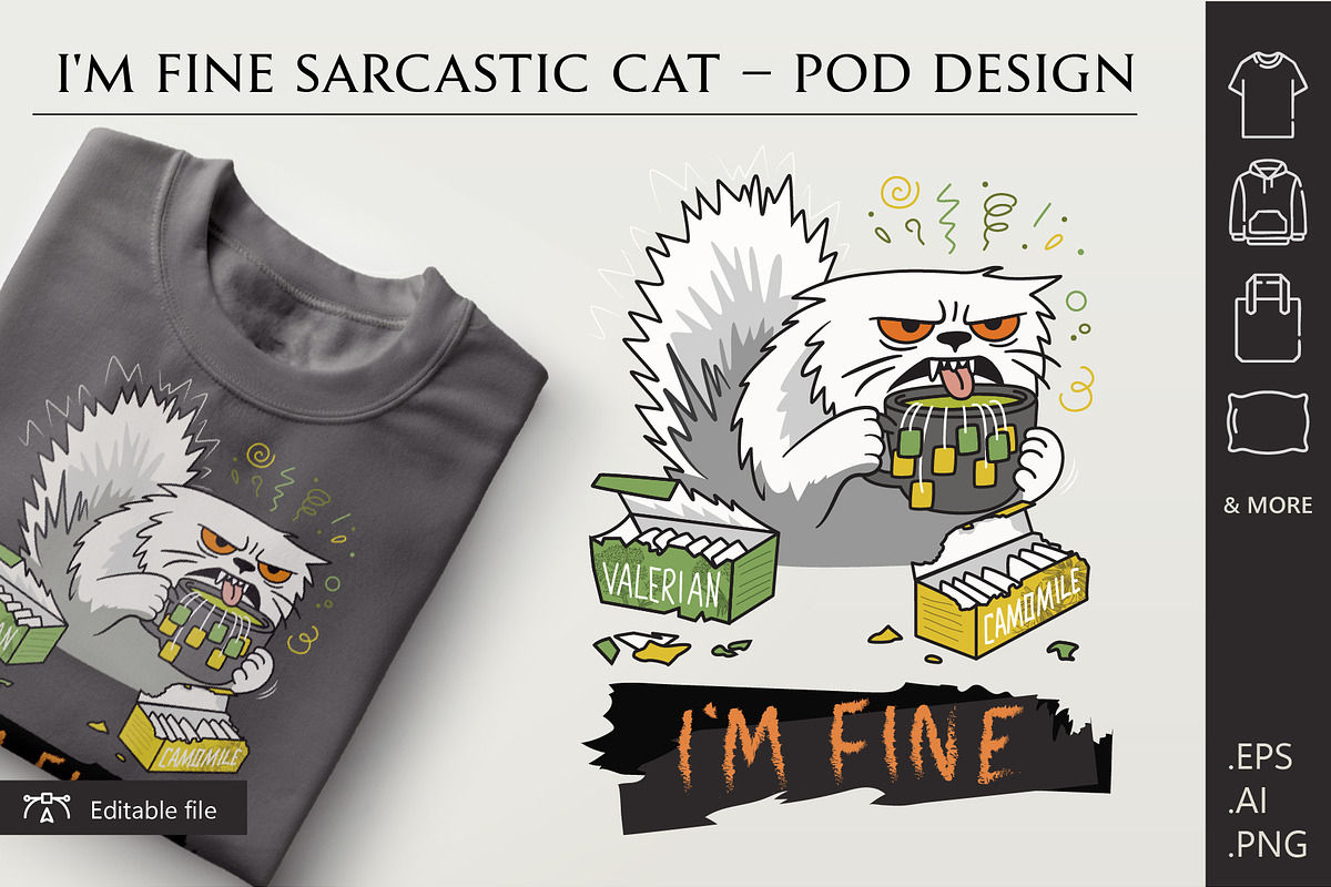 I'm Fine Sarcastic Cat Print, an Animal Illustration by catary art (Photo 1 of 5)