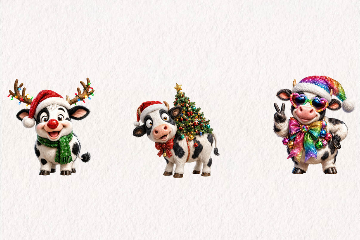 Whimsical Funny Christmas Cow, a Seasonal Illustration by CreationArt (Photo 3 of 6)