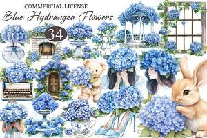 Blue Hydrangea Flowers Clipart, an Illustration by designcity5