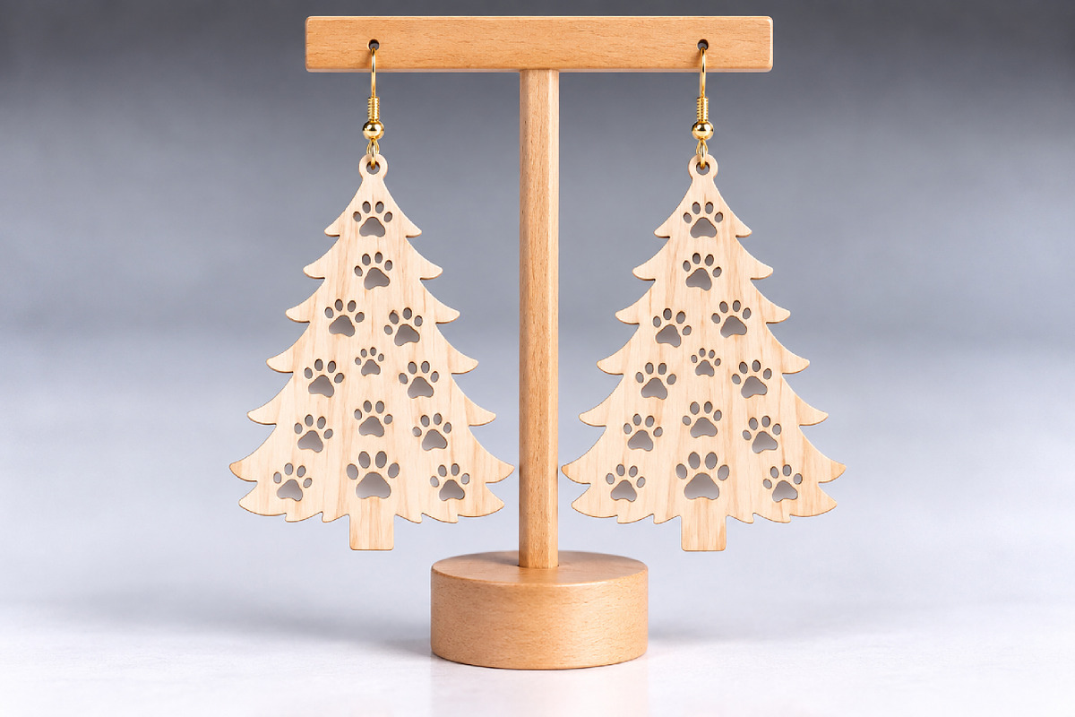 Christmas Tree Earrings Laser Cut, an Object Graphic by Canvas Craft (Photo 3 of 4)