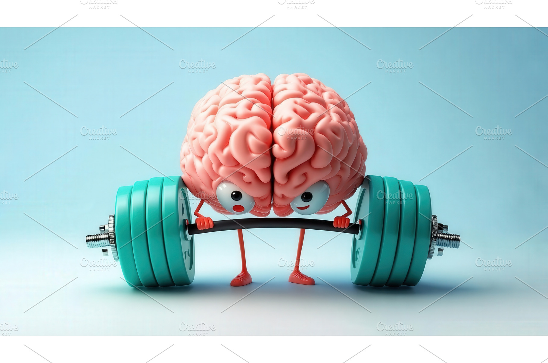 Cartoon brain lifting heavy barbell, a School & Education Photo by tilialucida