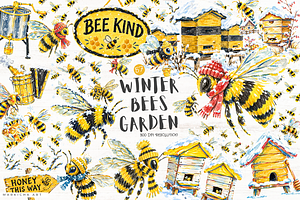 Winter Bees Garden Clipart