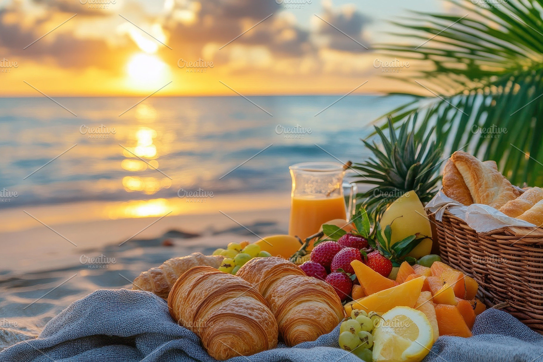 Enjoying a beach picnic with fresh, a Photo by Pavel_design