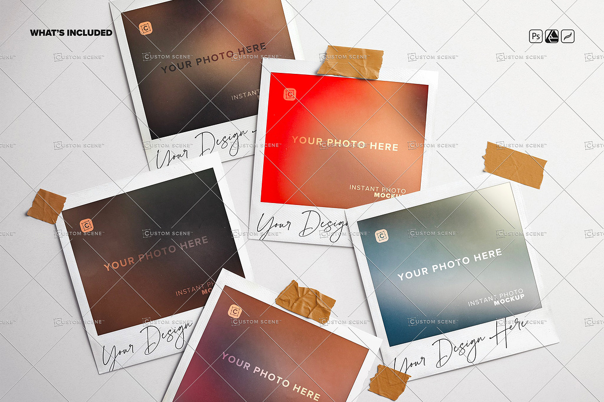 5 Instant Photos With Tape Mockup, a Product Mockup by Custom Scene (Photo 8 of 8)