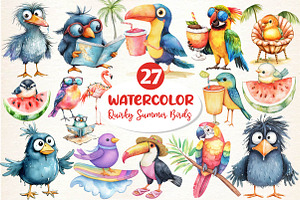 Quirky Whimsical Summer Bird Clipart, an Illustration by Dream Creation