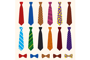 Necktie Icon Set, Flat Style