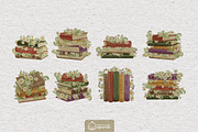 Vintage Floral Bookstacks Watercolor, a Decorative Illustration by creationsbyapuruh (Thumbnail 2 of 8)