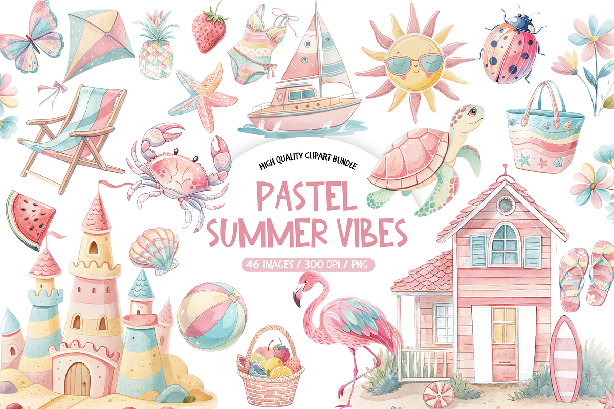 Pastel Summer Vibes Clipart Bundle, a Seasonal Illustration by TatiMockup (Photo 1 of 5)