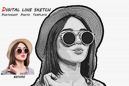 Digital Line Sketch Photohop Effect