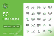 50 Hand Actions Green & Black Icons, an Icon by IconBunny (Thumbnail 1 of 2)