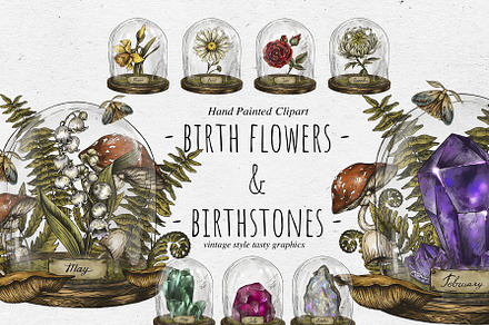 Birth Flowers & Birthstone Clipart