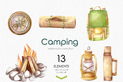 Camping watercolor clip art, a Sport Illustration by katmonne (Thumbnail 2 of 9)