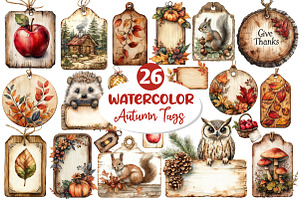 Vintage Wooden Autumn Tags Clipart, an Illustration by Dream Creation