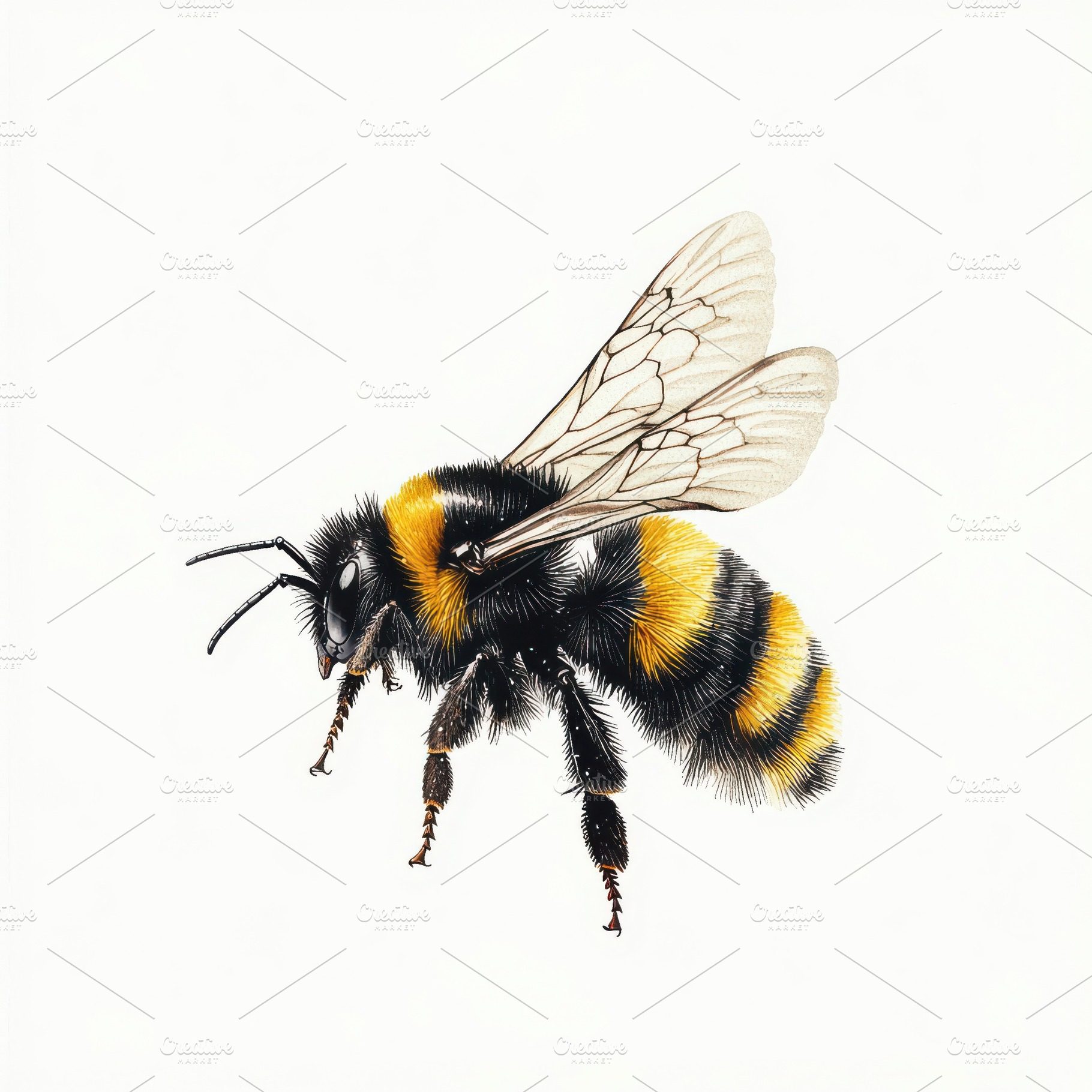 Bumblebee in flight detailed illustr, an Animal Photo by Pixeness Studio