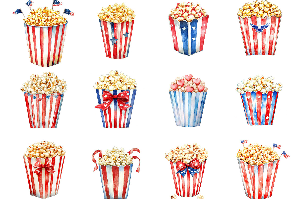 Watercolor 4th of July Popcorn, an Illustration by Designking (Photo 6 of 10)