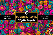 Bright Psychedelic Flowers Pattern, a Pattern Graphic by Creative Store (Thumbnail 1 of 5)