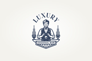 bartender making cocktail label logo, a Branding & Logo Template by Blazybone