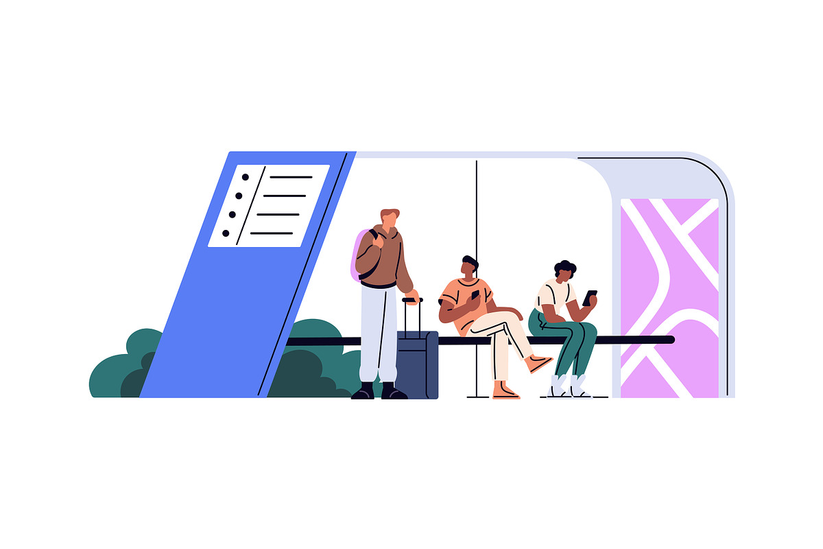 Urban public transport, bus stop set, a Transportation Illustration by PaperTrident (Photo 7 of 7)