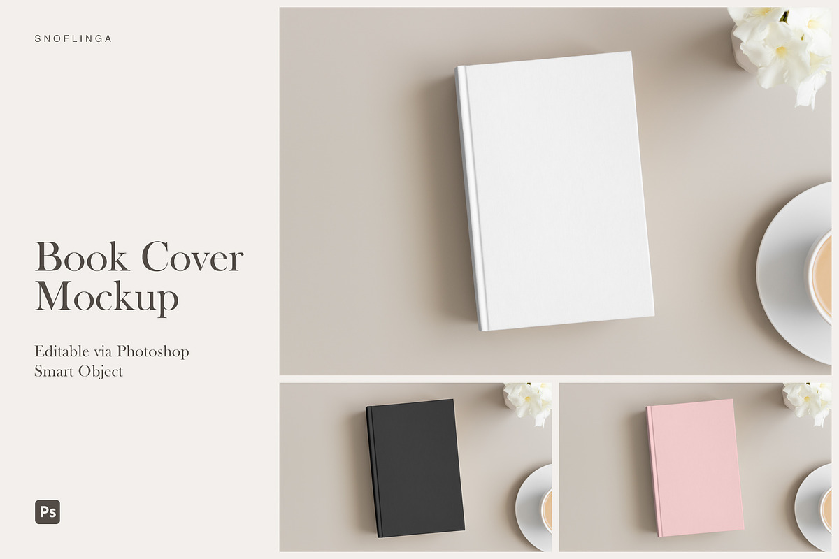 Book Cover Mockup, PSD, a Print Template by Snoflinga (Photo 1 of 5)