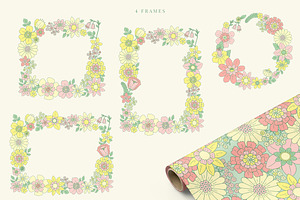 Pastel Flowers, Patterns & Clipart