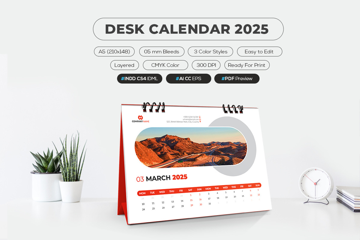 A5 Desk Calendar 2025, a Stationery Template by MstArtwork (Photo 2 of 5)
