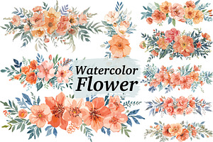 Warm Orange Floral Clipart, an Illustration by jahid234