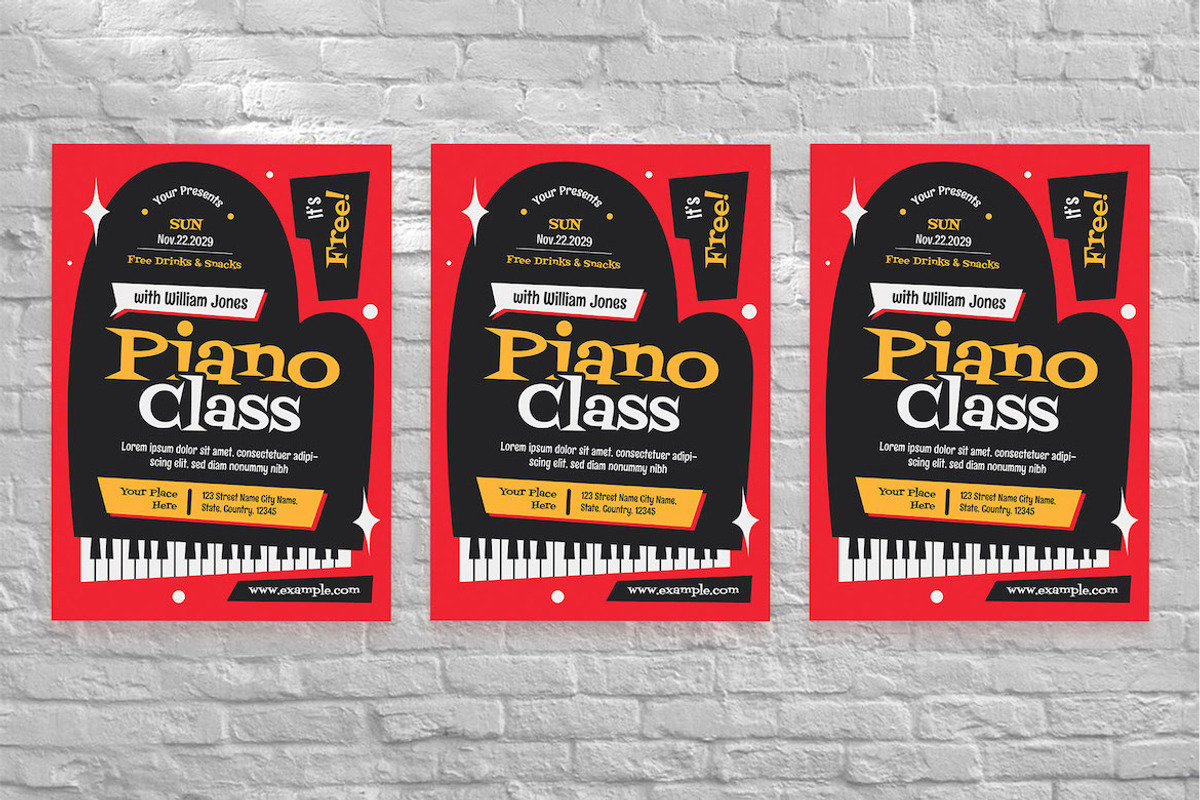 Mid Century Piano Class Flyer Set, a Flyer Template by Aiyari Graphic (Photo 3 of 3)