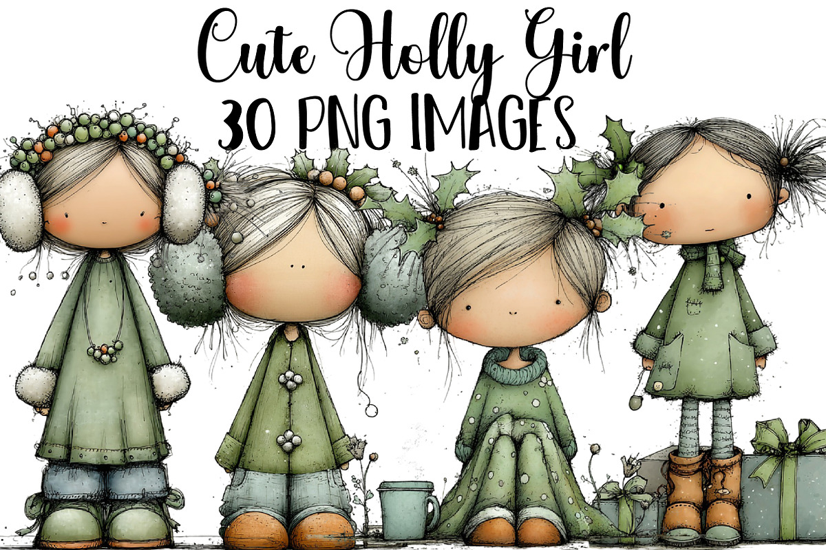Cute Holly Girl Clipart, an Illustration by DreamArtGraphic (Photo 1 of 5)