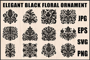 Baroque Black Floral Ornament Set, an Object Graphic by Designer_Momina