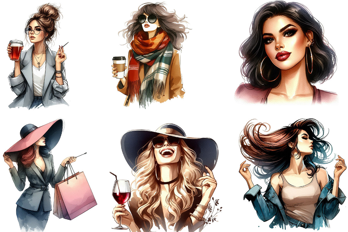 Sassy Woman Watercolor Clipart, an Illustration by Designking (Photo 3 of 5)