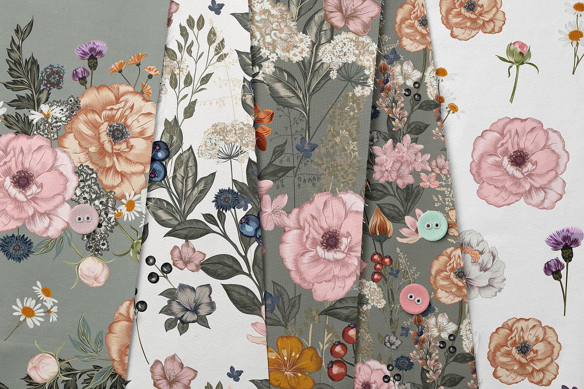 Retro Garden seamless patterns set, a Pattern Graphic by FleurArt (Photo 3 of 7)
