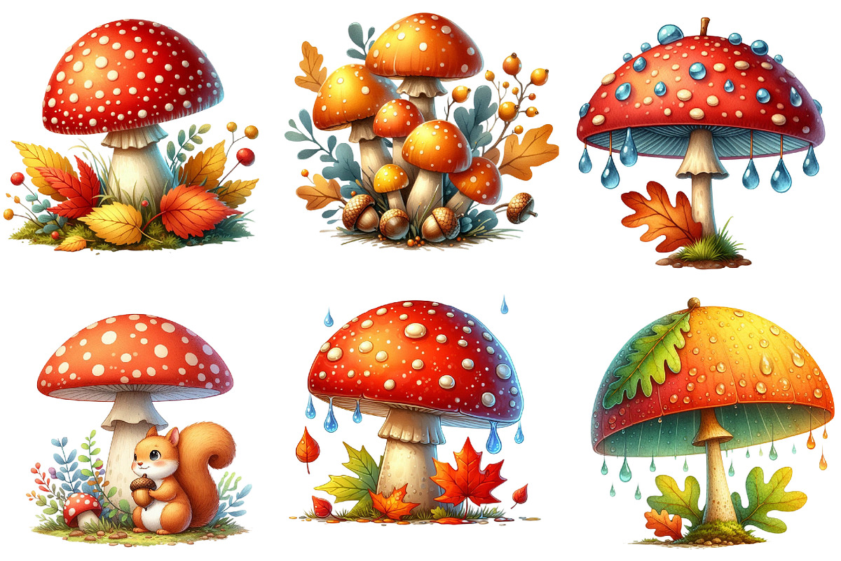 Mushrooms Fall Autumn Clipart, a Work Illustration by cherrydesign (Photo 2 of 4)