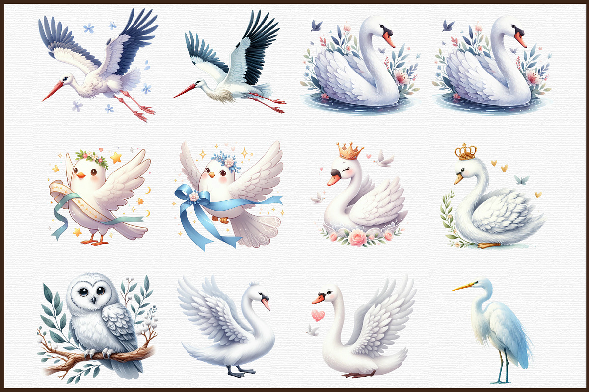 Watercolor White Birds Illustrations, an Illustration by Sublimation Artist (Photo 3 of 6)