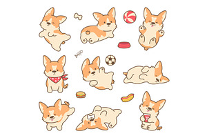 Kawaii puppy. Funny corgi puppies, an Animal Illustration by Valerie Bodnar