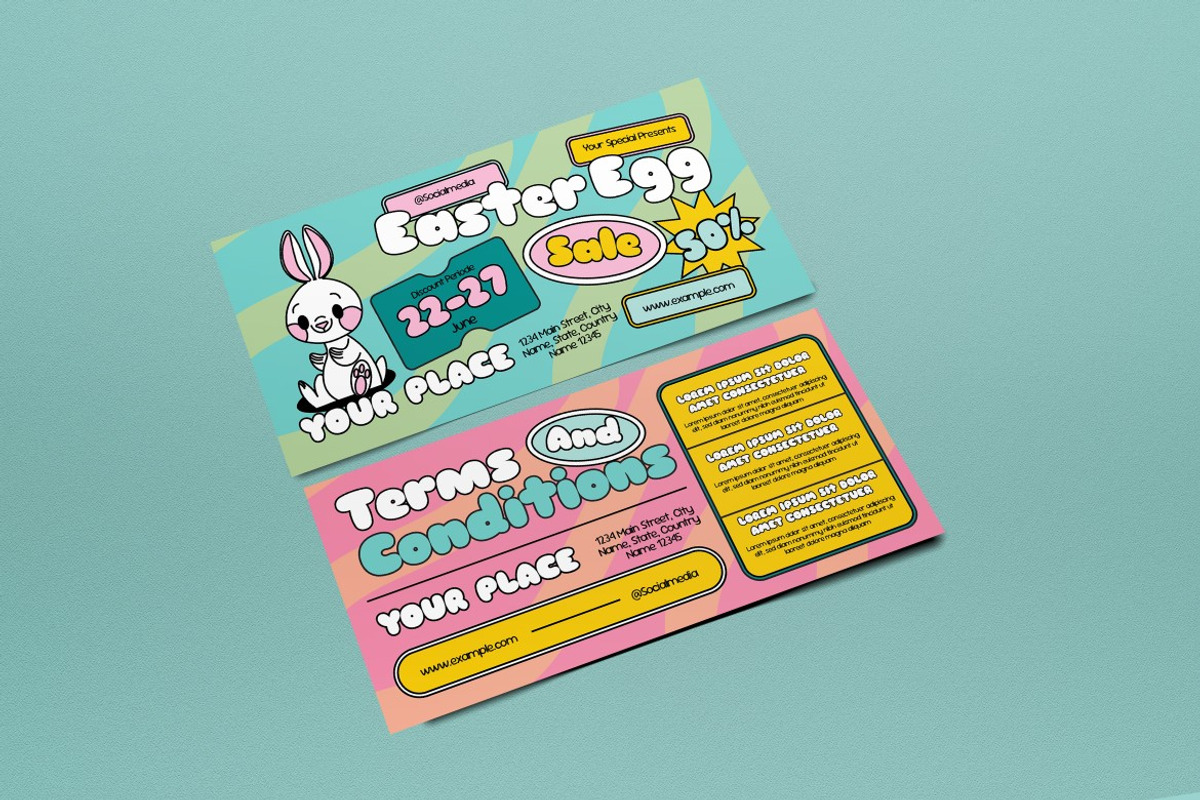 Green Pink Easter Egg Hunt Voucher, a Card Template by graphicook (Photo 2 of 3)