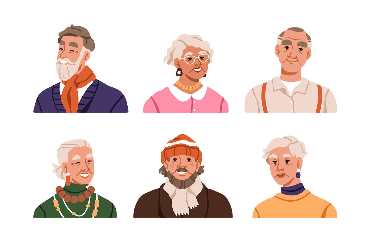 Happy senior people avatars set, a Person Illustration by Good Studio (Photo 3 of 5)