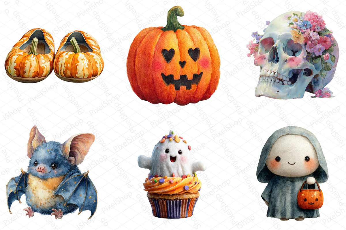 Watercolor Kawaii Halloween Clipart, an Illustration by DreamPrint404 (Photo 5 of 5)